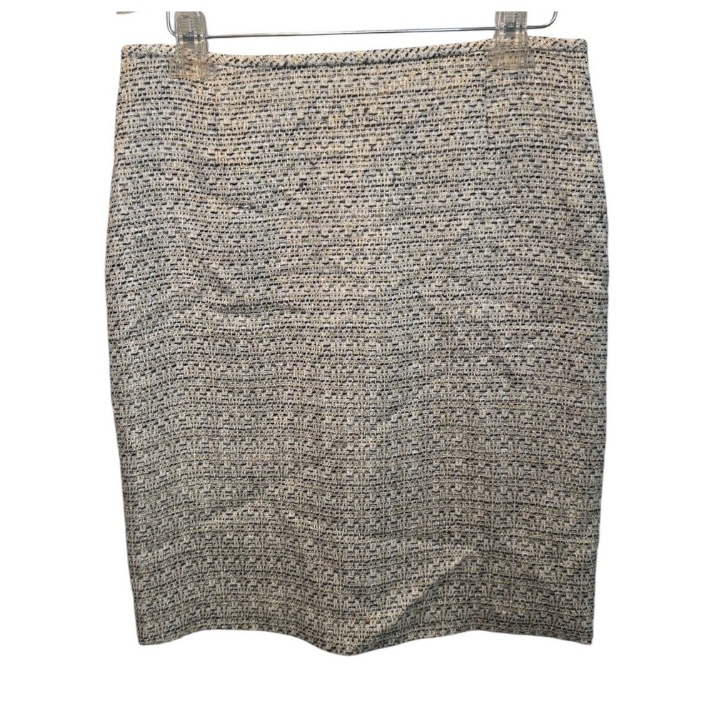 Tahari Womens Ivory Gold Black Pencil Skirt Tweed Metallic Sz 8 NEW Career